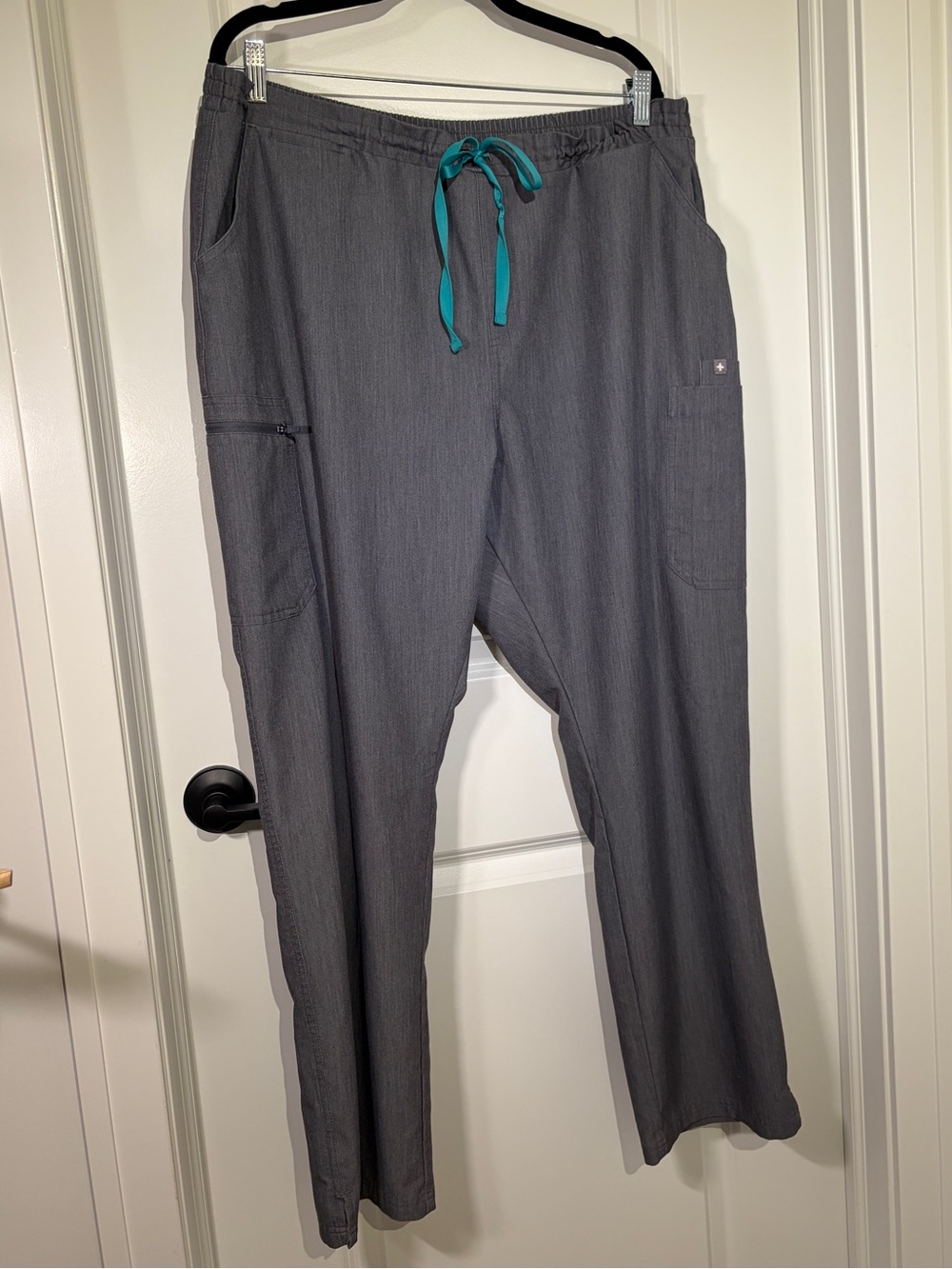FIGS Men's Technical Collection Scrub Pants Charcoal Heather Gray Teal Tie XXL